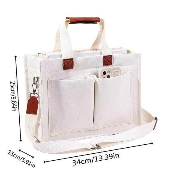 Yzhappy Tote Bag for Women With Compartments,Large Canvas Tote Women's Purse Crossbody Bags Work Laptop Book Bag Satchels Handbags,White