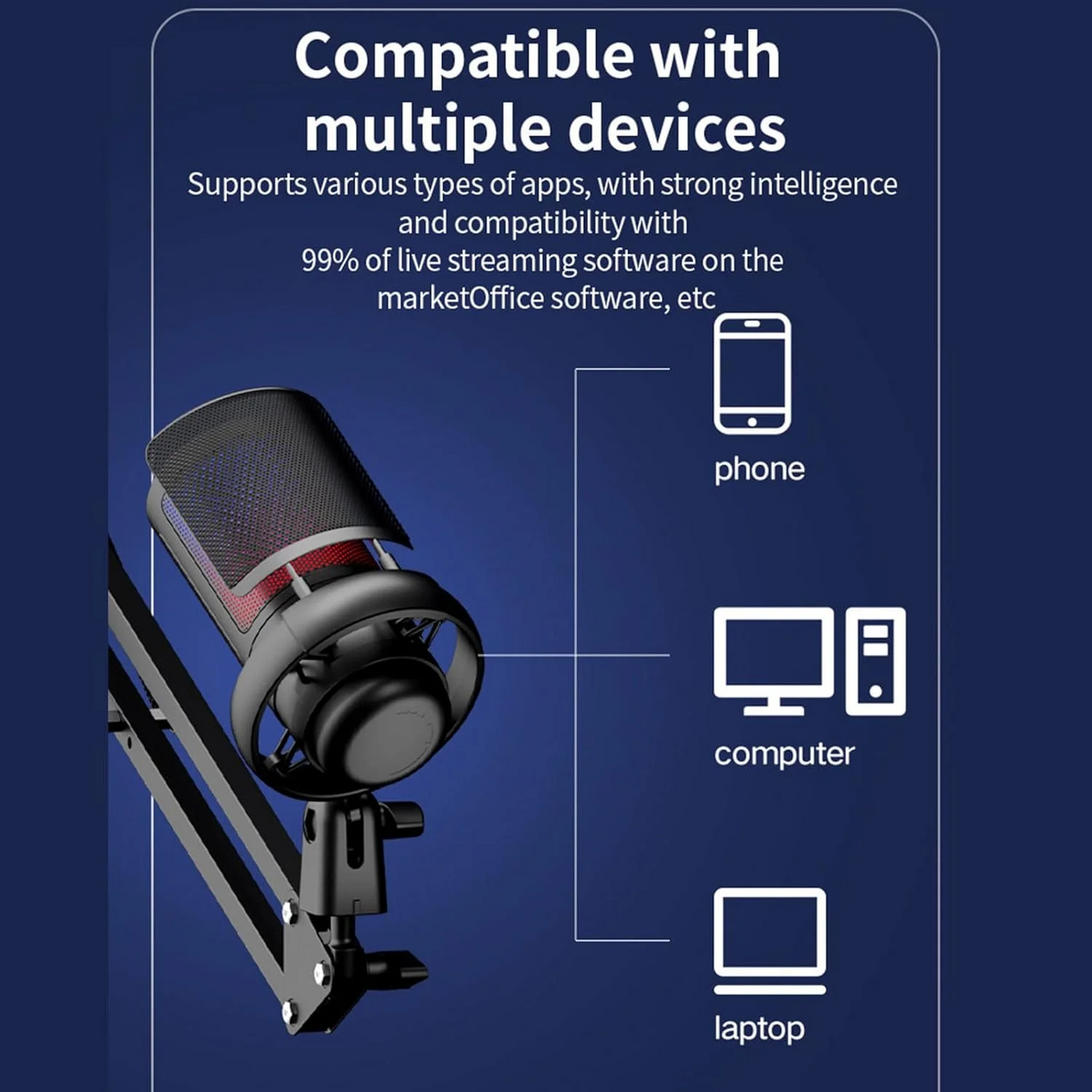 Gaming USB Microphone for PC,Podcast Microphone Kit for Streaming, Condenser Mic with Quick Mute, Boom Arm, Pop Filterm, RGB Indicator, Shock Mount, Rotate gain Button, Compatible with PS4/5/PC