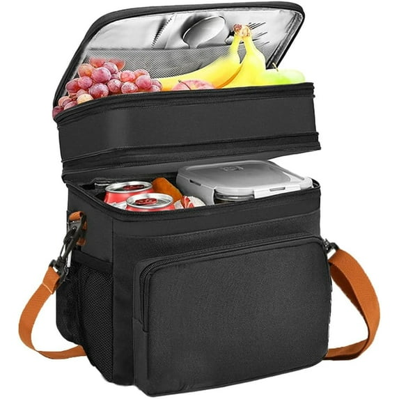 EHIW Insulated Lunch Box for Men & Women - Leak-Proof Cooler Lunch Bag with 5 Pockets, Adjustable Strap, Ideal for Work, Picnic, Travel - Medium, Black, 10.2"×6.7"×9.4"