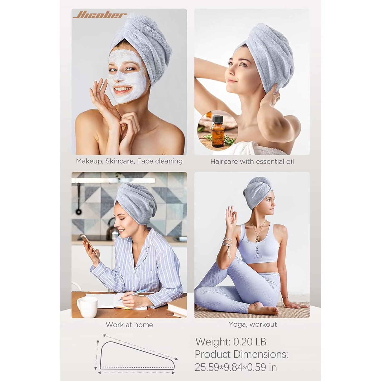 Microfiber Hair Towel Wrap, Fast Drying Hair Towels for Women, Soft Lightweight Quick Dry Turban for Curly & Long Hair–3 Pack(Blue/Grey/Pink)