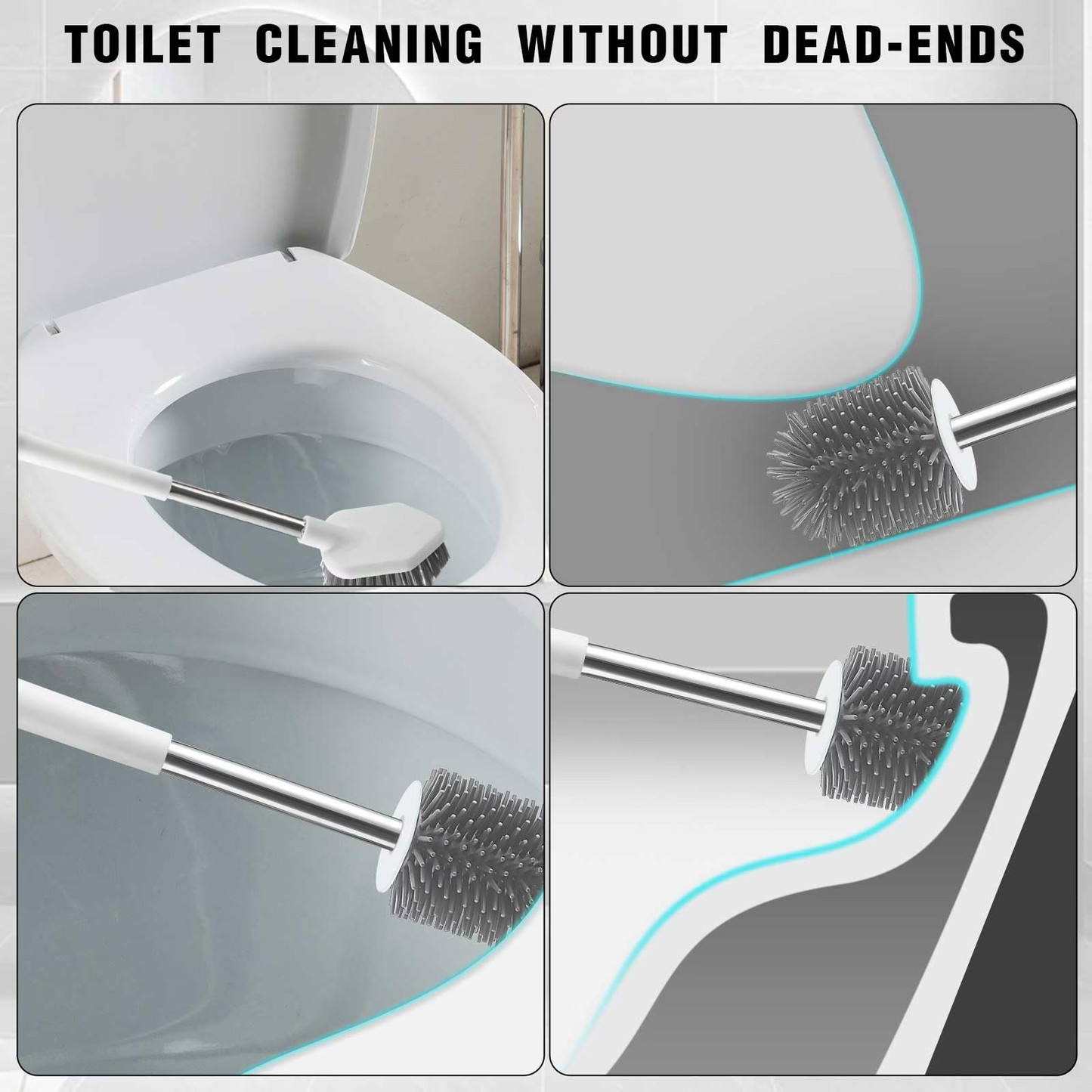 Zhue-Silicone Toilet Brush Set with Ventilated Holder, White