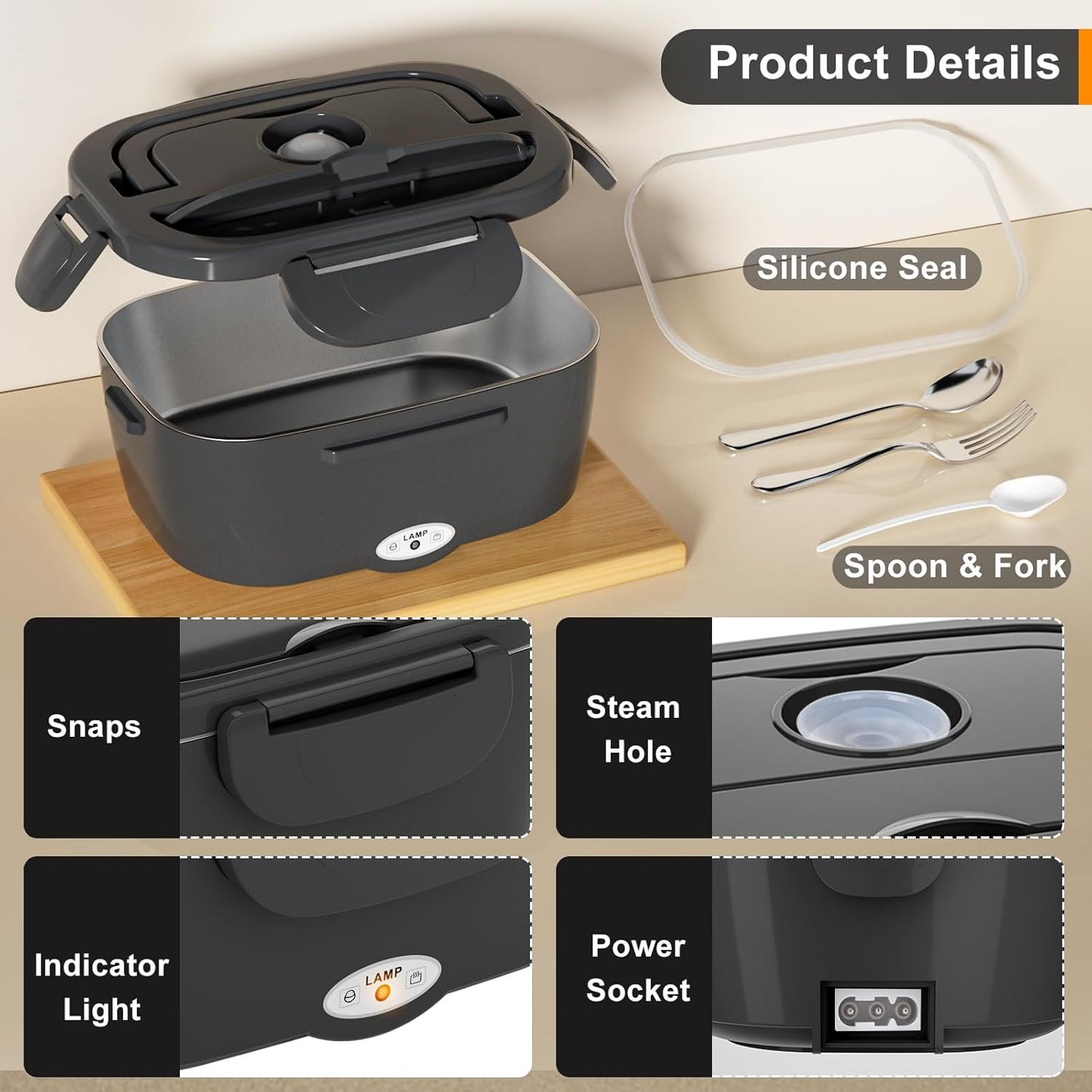 Electric Lunch Box Food Heater, 80W Portable Warmer for Car Truck Work with 304 Stainless Steel Container, 12V/24V/110V Green Heated Lunch Box Suitable for Ideal Driver/Work/Gift