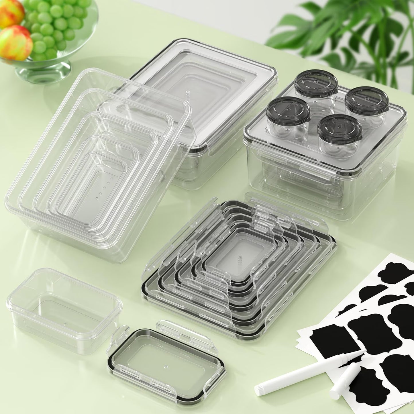 18-Piece Food Storage Container Set, BPA-Free Plastic, Click and Fresh Lids, Assorted Sizes with Integrated Measurements, Durable and Secure Food Containers for Leftovers