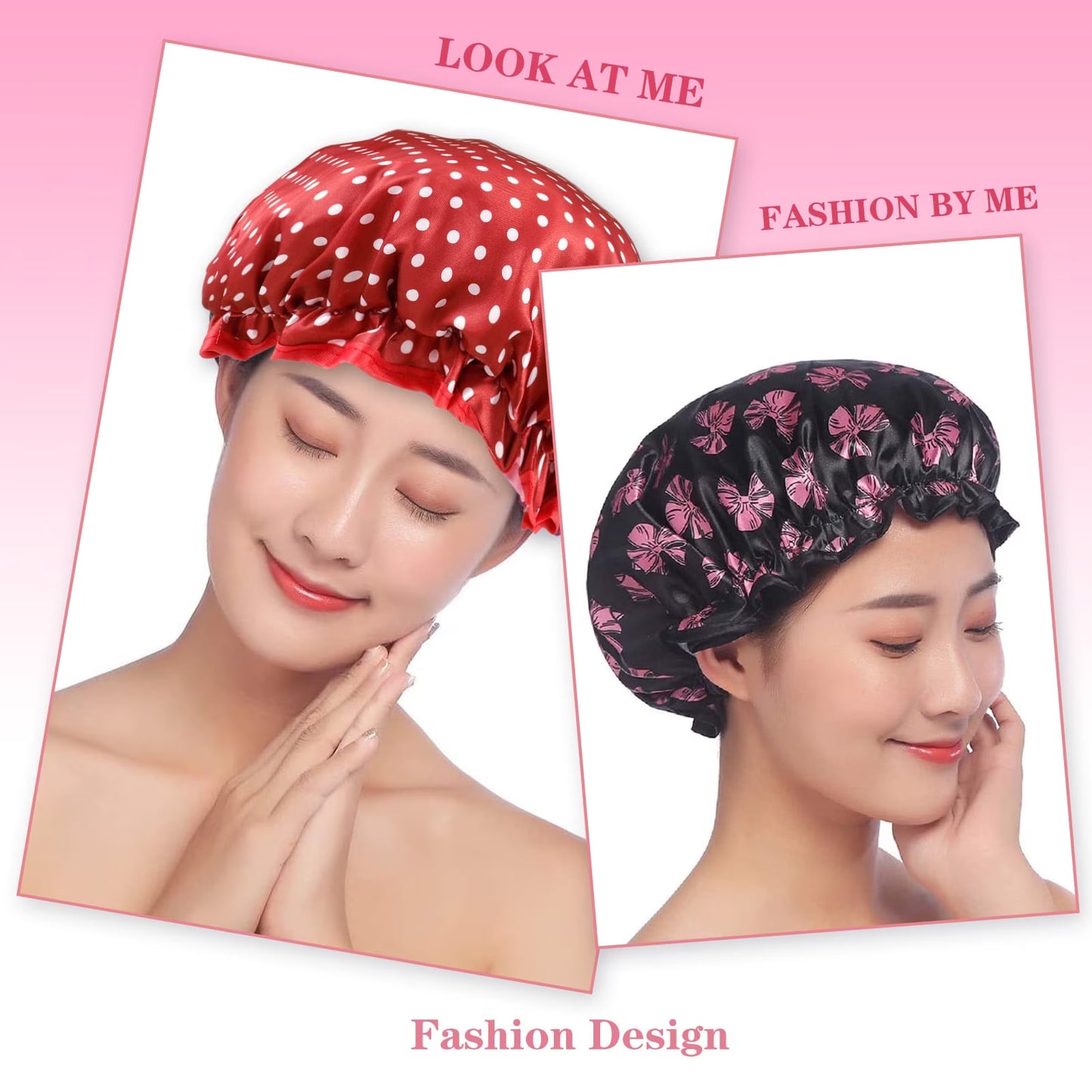 6 Pieces Shower Cap for Women, Elastic and Reusable, Environmental Protection Hair Bath Caps, Double Waterproof Layers Bathing Hat for Women Girl