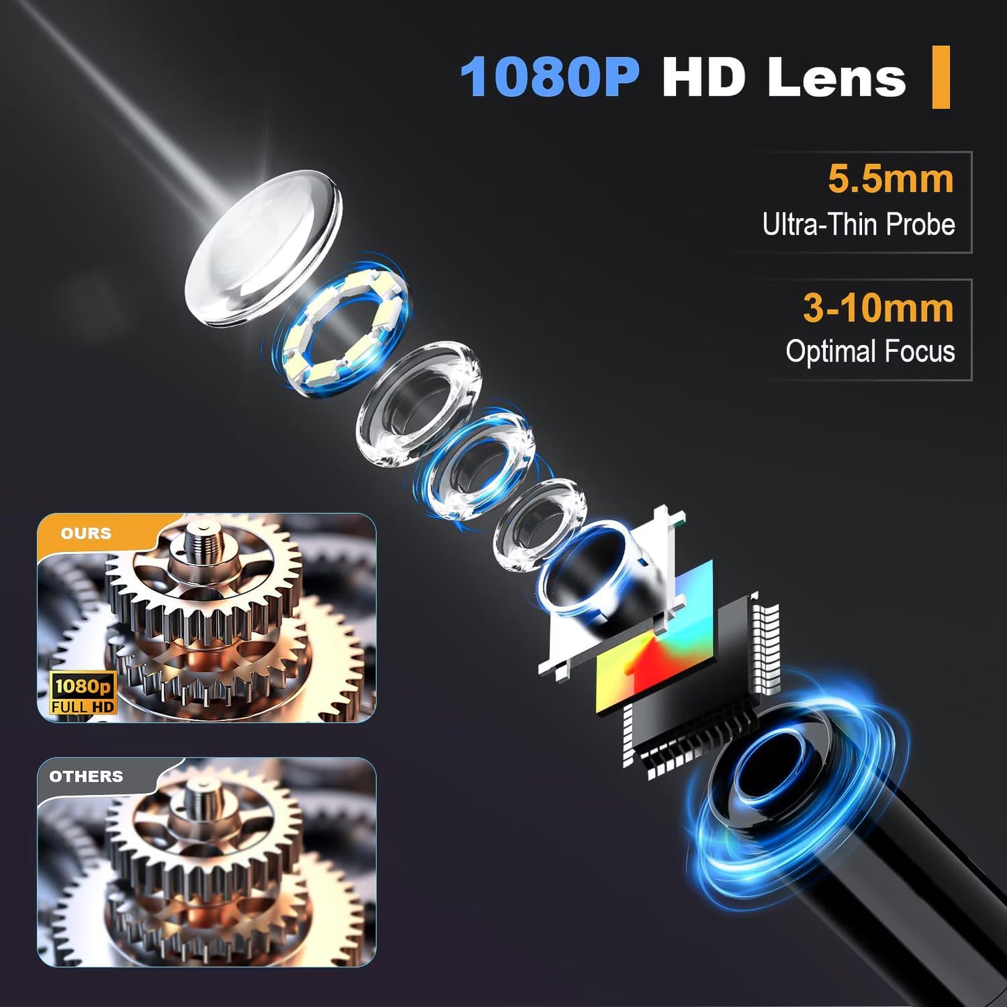 Mikhai Endoscope Camera with Light: 4.3" Inspection Borescope Camera for Sewer - 16.4ft Waterproof Industrial Endoscope - Flexible Snake Bore Scope for Plumbing Automotive