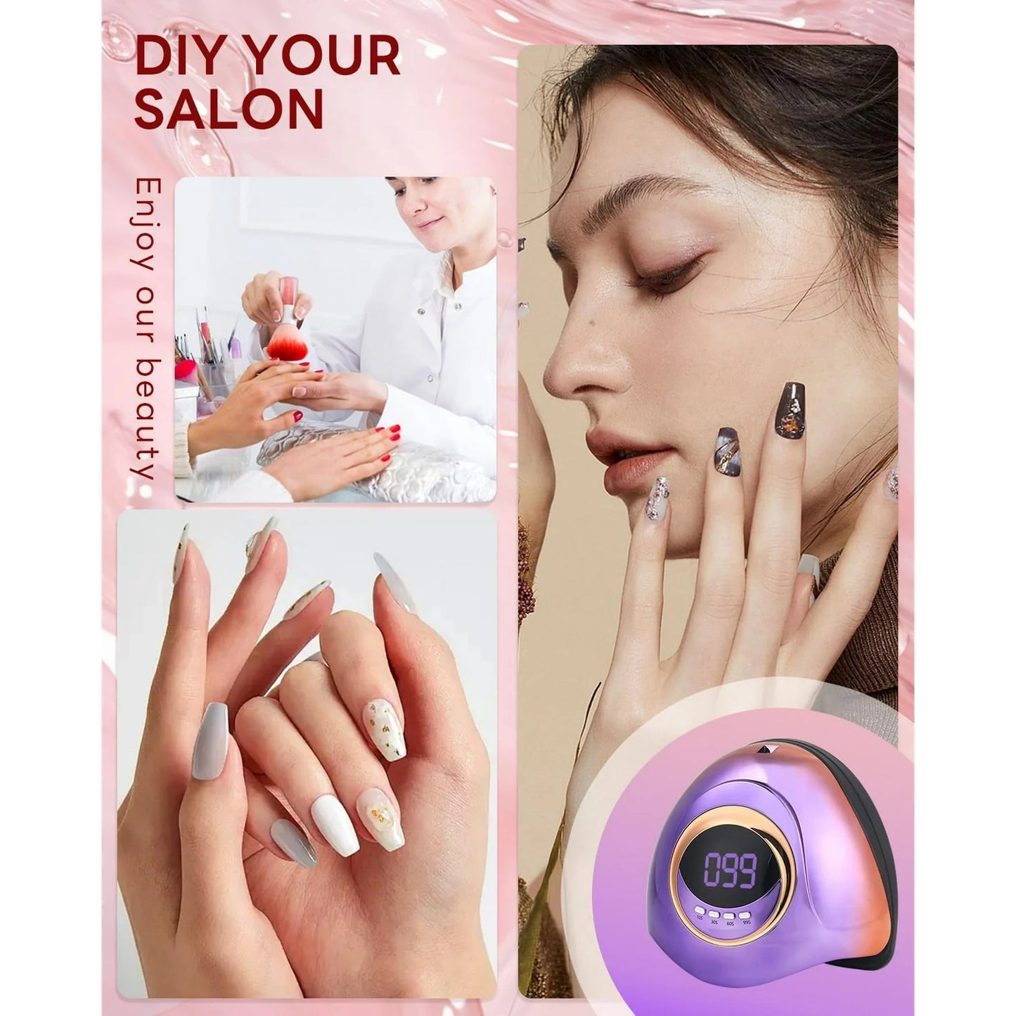 Yzhappy UV Nail Led Lamp, 280W UV Light for Gel Nails with 66 Lamp Beads Nail Lamps 4 Timer Setting & Auto Sensor, Professional UV Led Light Nail Dryer for Curing Gel Polish UV Lamp for Salon Home