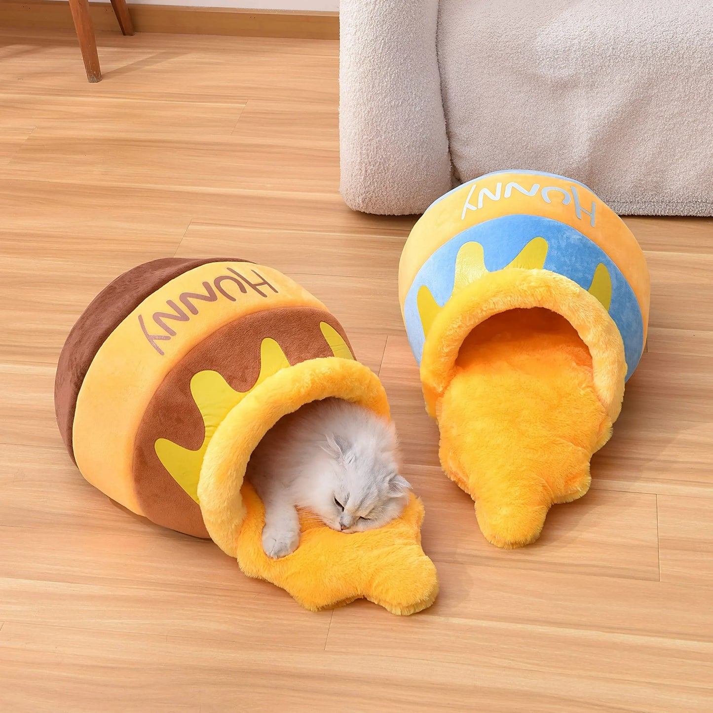 Cat Bed Honey Pot Cat Bed for Indoor - Comfortable Memory Foam Pet Furniture with Cat House Tent - with Removable Washable Cushioned Pillow, Cute Soft Self Warming Kitten beds for Breeds