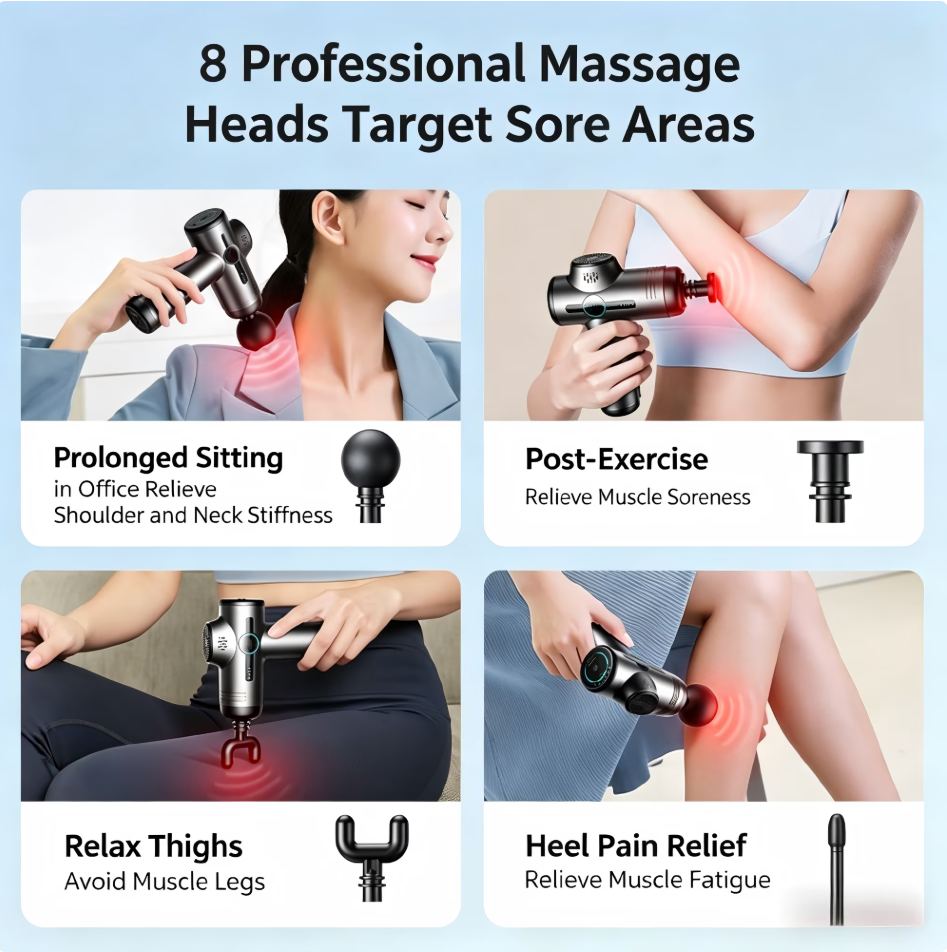 Massage Gun, Deep Tissue Back Massage for Athletes for Pain Relief, Percussion Massager with 8 Massages Heads & Silent Brushless Motor, Valentines Day Gifts for Him Her, Black