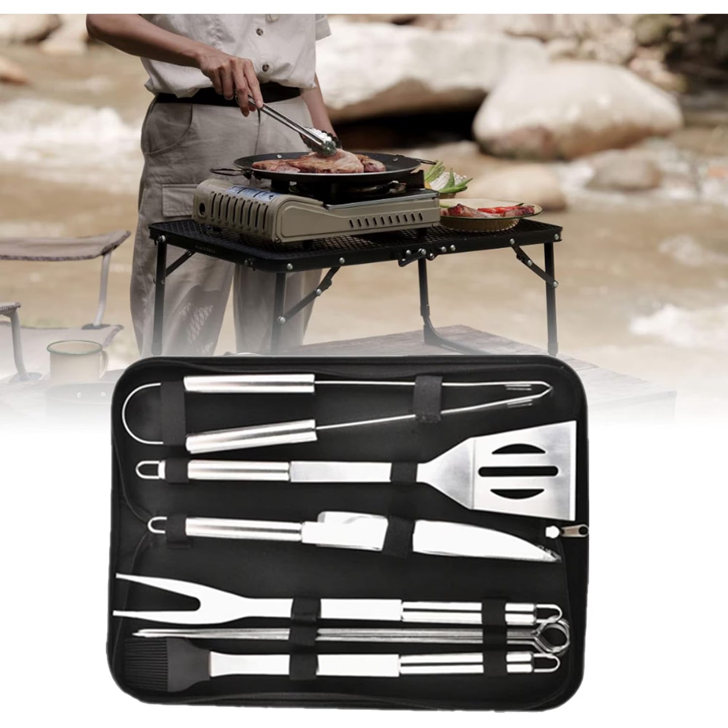 Mikhai BBQ Utensil Set Stainless Steel Professional Barbecue Accessories Grill Tool with Bag Easy to Carry