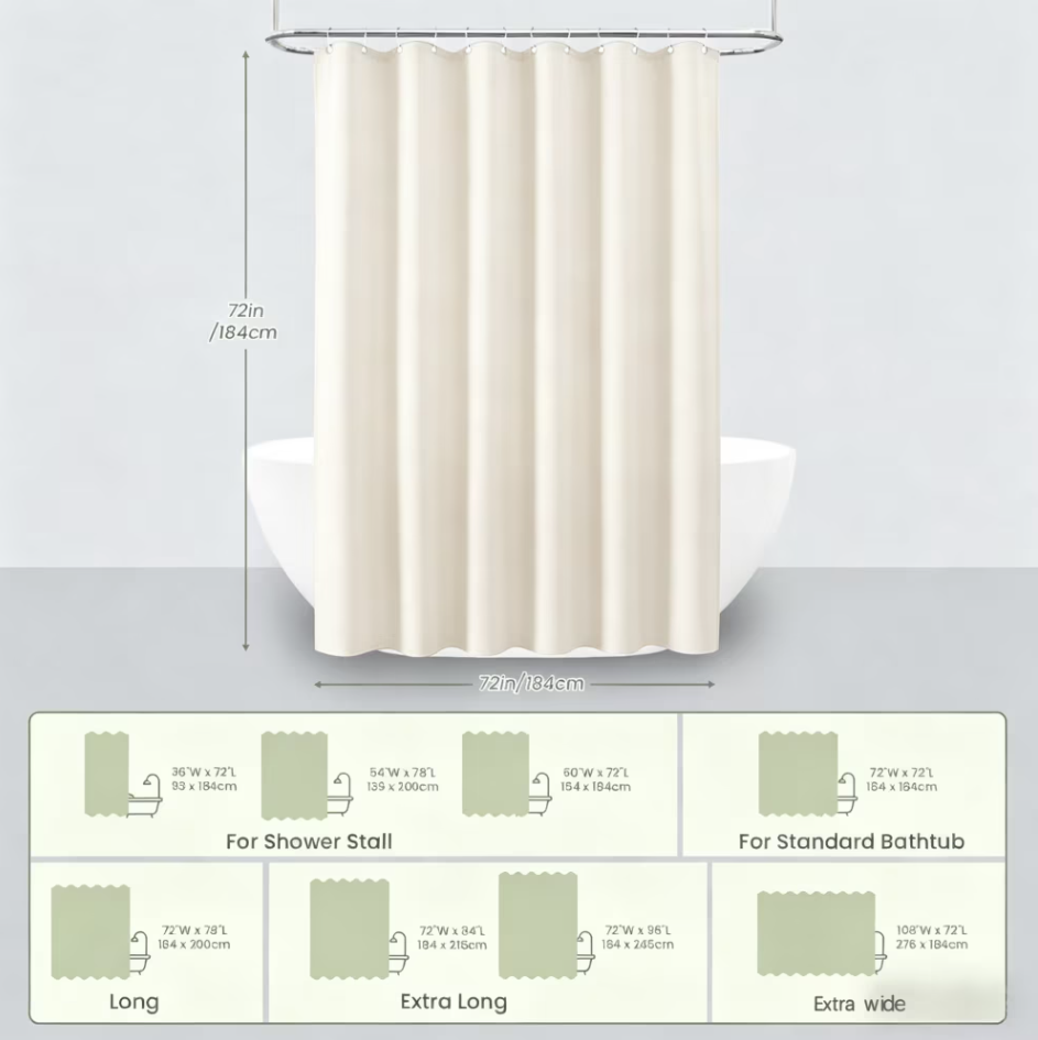 Waffle Textured Heavy Duty Thick Fabric Shower Curtains for Bathroom, 256GSM Luxury Weighted Polyester Cloth Bath Curtain Set with 12 Plastic Hooks,72Wx72H,White