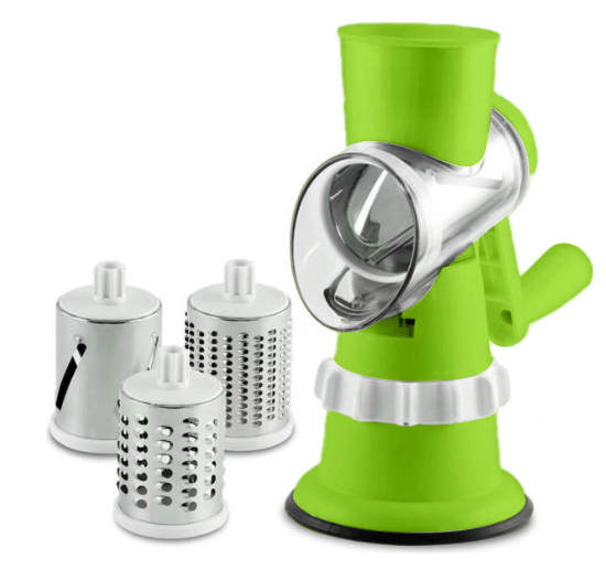 Rotary Cheese Grater, Kitchen Mandoline Vegetable Slicer with 3 Interchangeable Blades, Easy to Clean Grater for Fruit, Vegetables, Nuts-Green
