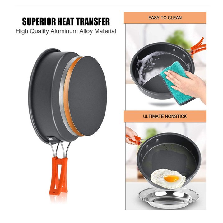 Mikhai Camping Cookware Mess Kit Set - Backpacking Camping Pots and Pans Set, All in One Non-Stick Camping Cooking Set, Hiking, Picnic, Outdoor and Camping Cookware Set