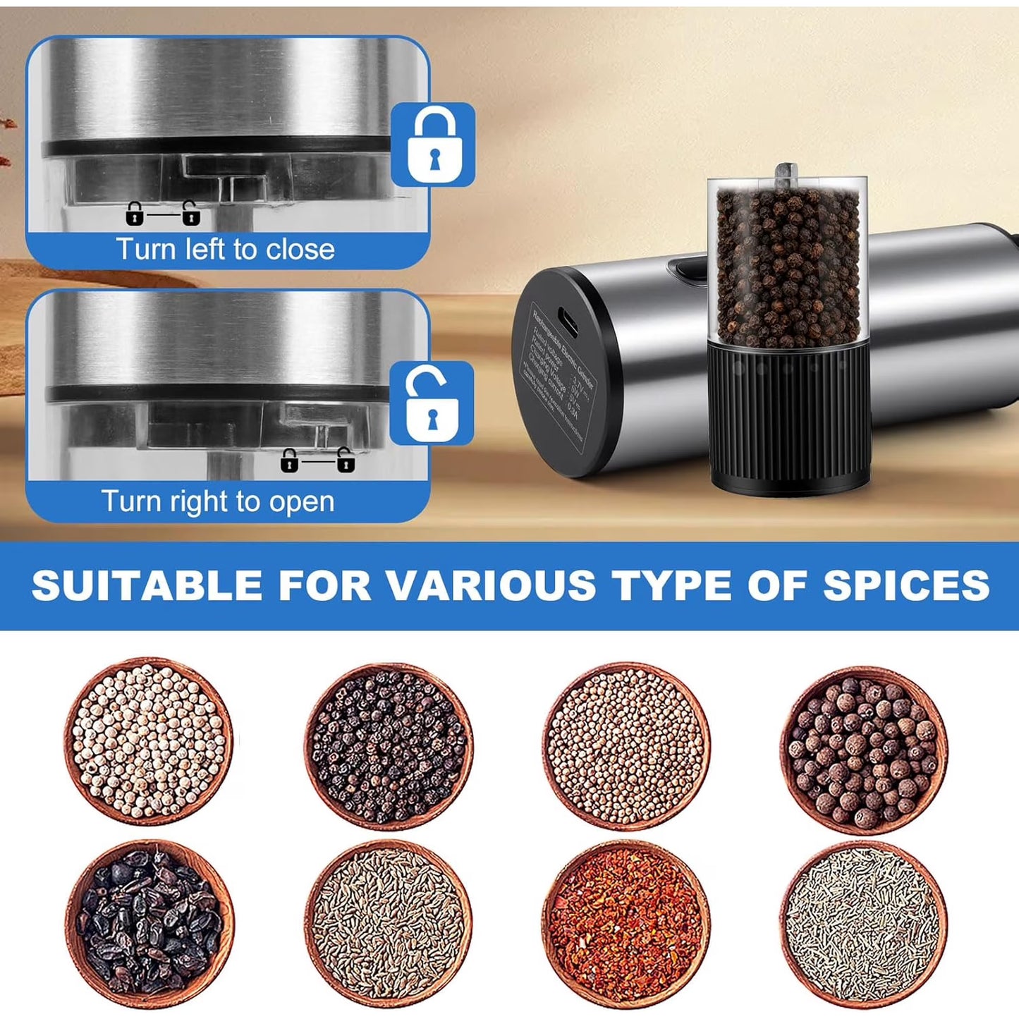 Carestrong Salt And Pepper Grinder Set Automatic Battery Pepper Mill Shakers Salt And Pepper Shakers Adjustable Coarseness Upgraded Larger Capacity with Kitchen Appliances Birthday Gifts for Women M