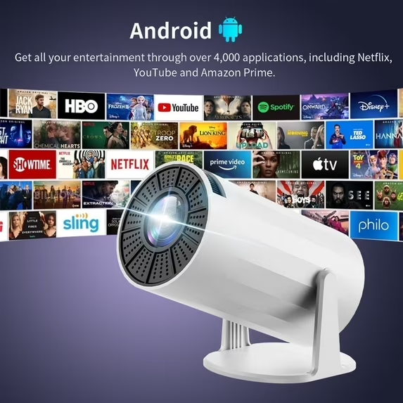 LOOKFUN Mini Projector with Wifi 6 and Bluetooth, 4K 1080P Support Portable Projector 180° Rotatable 130'' Screen Movie Projector Auto Keystone Compatible for Laptop, PC, Smartphone (White)