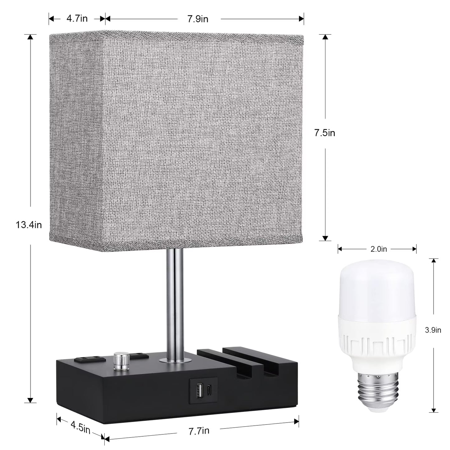 Table Lamp for Bedroom with Fast USB A&C Charging Ports, Bedside Lamps with 2 Phone Stands, 2 and 3-prong AC Charging Outlets, Touch Lamp for Living Room, Dorm, Home Office
