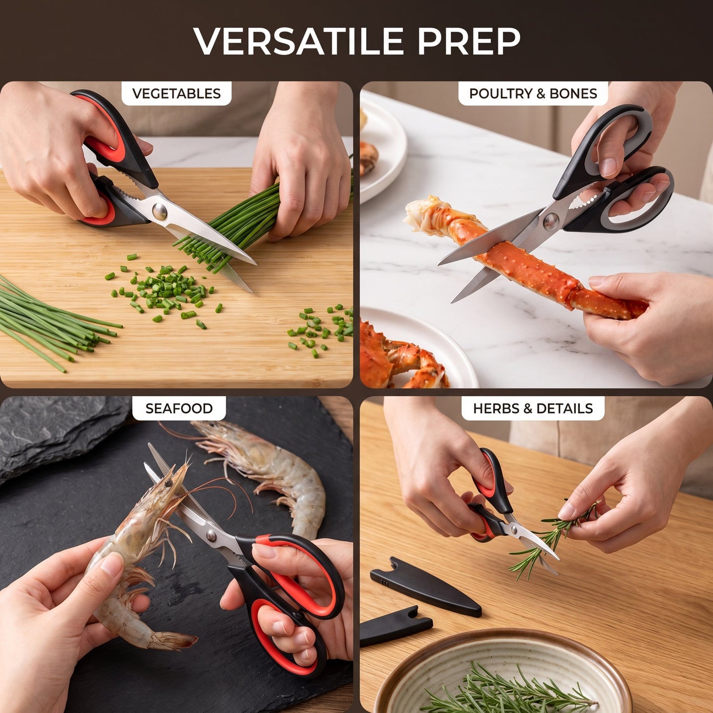 4pc Kitchen Scissors All Purpose Heavy Duty, Kitchen Utensils Set, Stainless Steel Cooking Utensils Gadgets, Meat Poultry Food Shears Dishwasher Safe Utility Tools Home Gift, with Protective Sheath