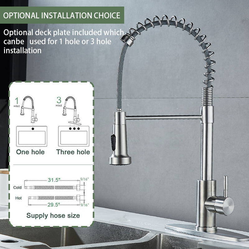 Kitchen Sink Faucet, Kitchen Faucets with Pull Down Sprayer Stainless Steel Single Handle Single Hole Brushed Nickel Commercial Industrial Spring Pull Out Laundry Farmhouse Kitchen Faucet