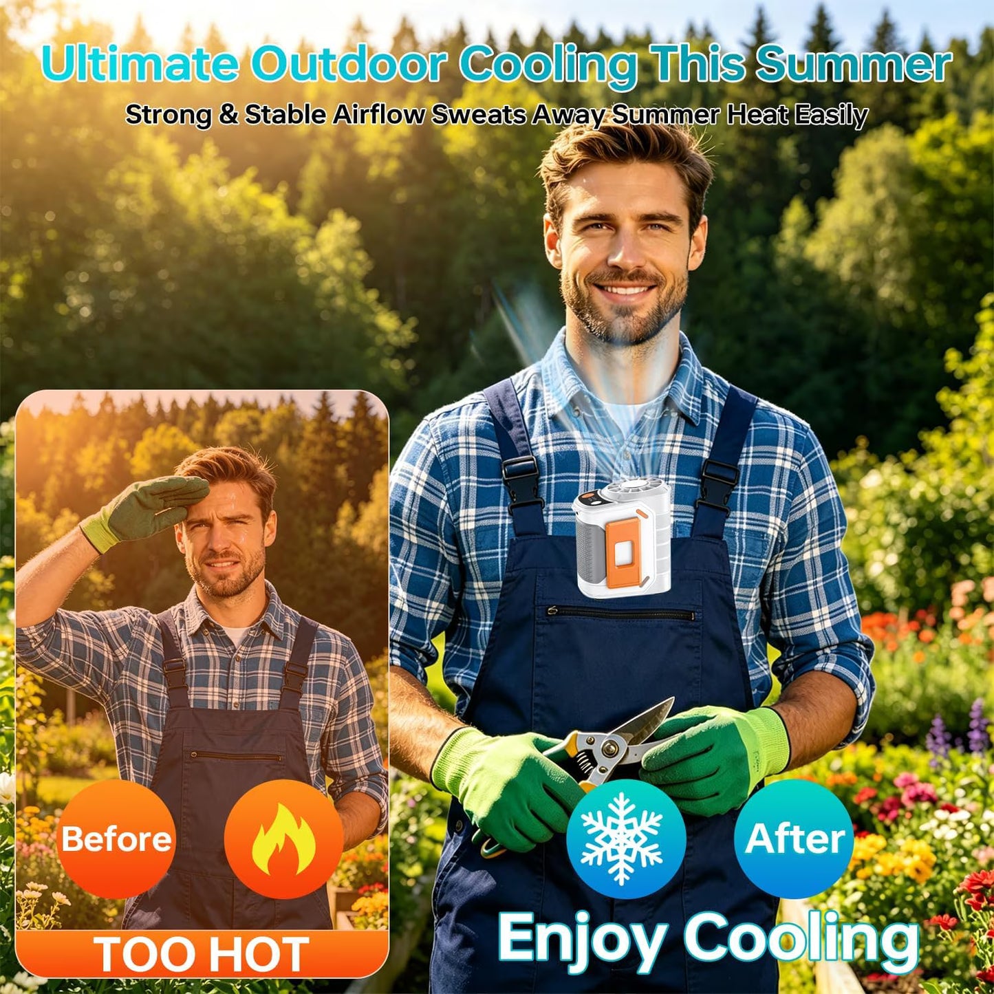 Mikhai Portable Waist Fan, Clip On Fan Wearable 18000RPM Strong Wind 5 Speed, Belt Fan 6000mAh USB-C Rechargeable Battery, Digital Display for Outdoor Work Travel