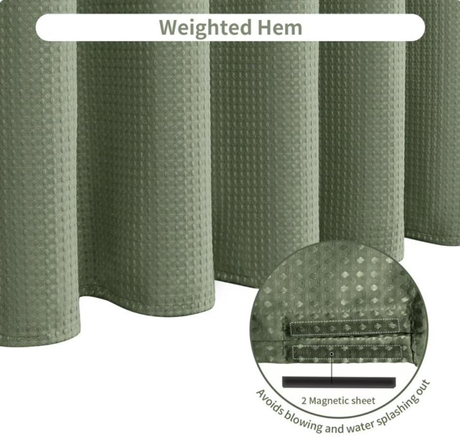 Shower Curtain sage green curtains bathroom curtain Waffle Textured Heavy Duty Thick Fabric Shower Curtains for Bathroom, Luxury Weighted Polyester Cloth Bath Curtain ,72Wx72H,Green
