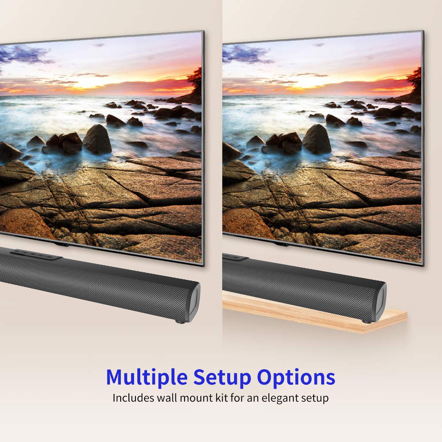 LOOKFUN Sound Bar for Smart TV, Soundbar with Bluetooth/ARC/Opt/AUX Connect, Auto Volume Boost, 3 Equalizer Modes, Soundbar for TV/PC/Gaming/Projectors
