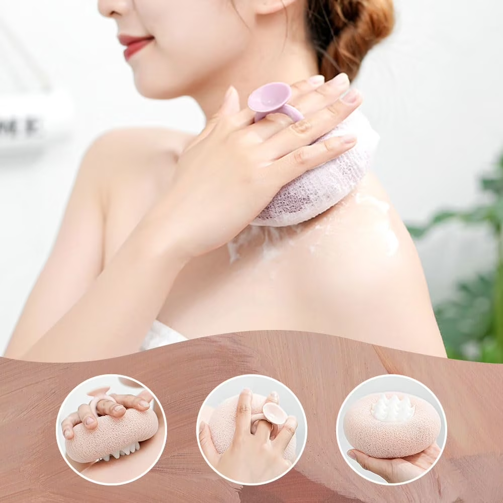 Super Soft Sunflower Suction Cup Bath Ball, 2-in-1 Shower Scrubber Sponge for Body, Upgraded Sponge Mesh Pouf Bath Ball, Magic Exfoliating Bath Sponge Shower Ball for Women Men Shower