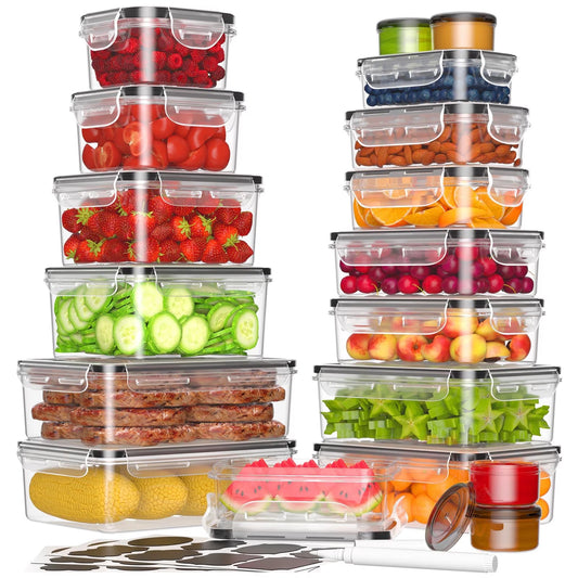 18-Piece Food Storage Container Set, BPA-Free Plastic, Click and Fresh Lids, Assorted Sizes with Integrated Measurements, Durable and Secure Food Containers for Leftovers