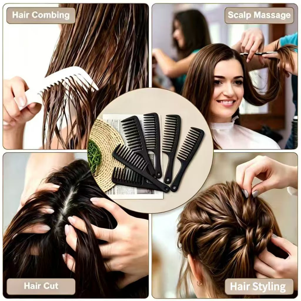6 PCS Wide Tooth Detangling Comb, Large Hair Styling Comb for Curly, Wet, Long Hair (Multi-colored, Polypropylene, Handgrip)