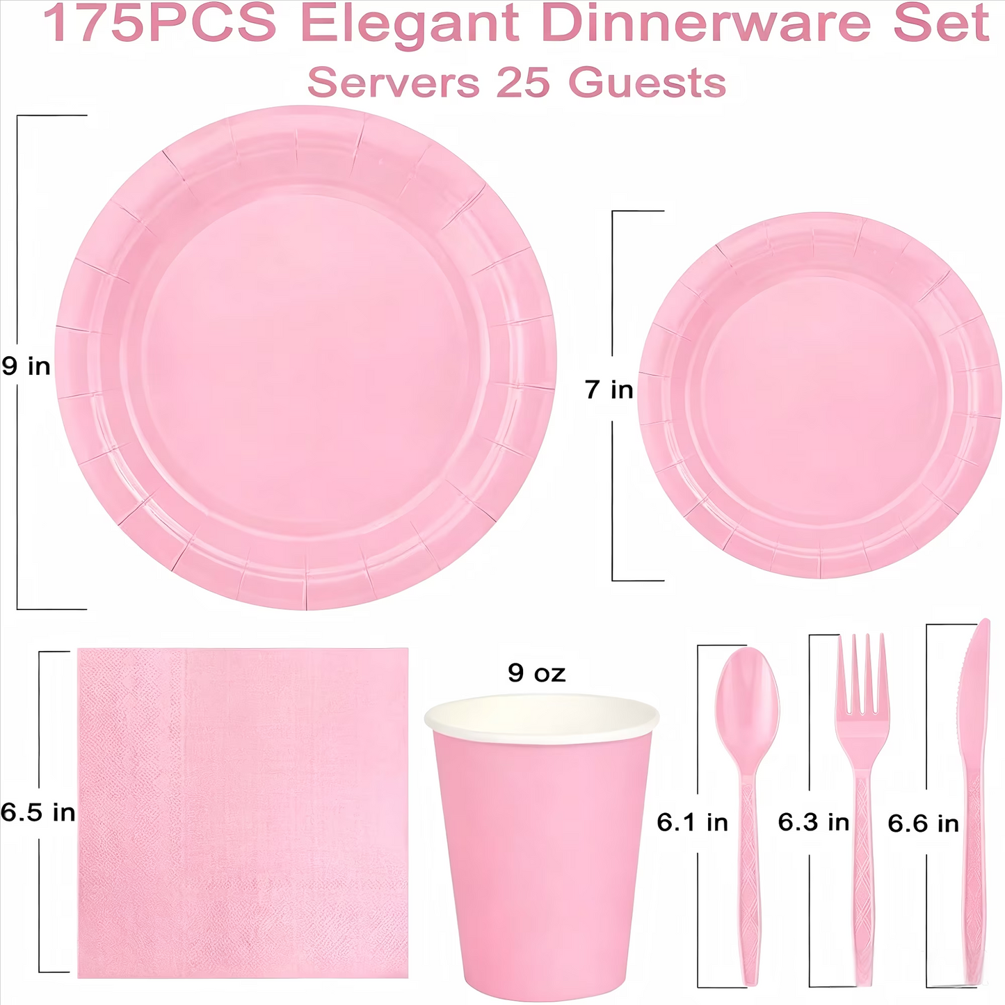 Yzhappy 175Pcs Disposable Party Supplies Includes Pink Paper Plates Cup Napkins Forks Spoons Knives, Dinnerware Set for Garden Party Birthday BBQ Baby Shower Wedding, Serve 25 Guests