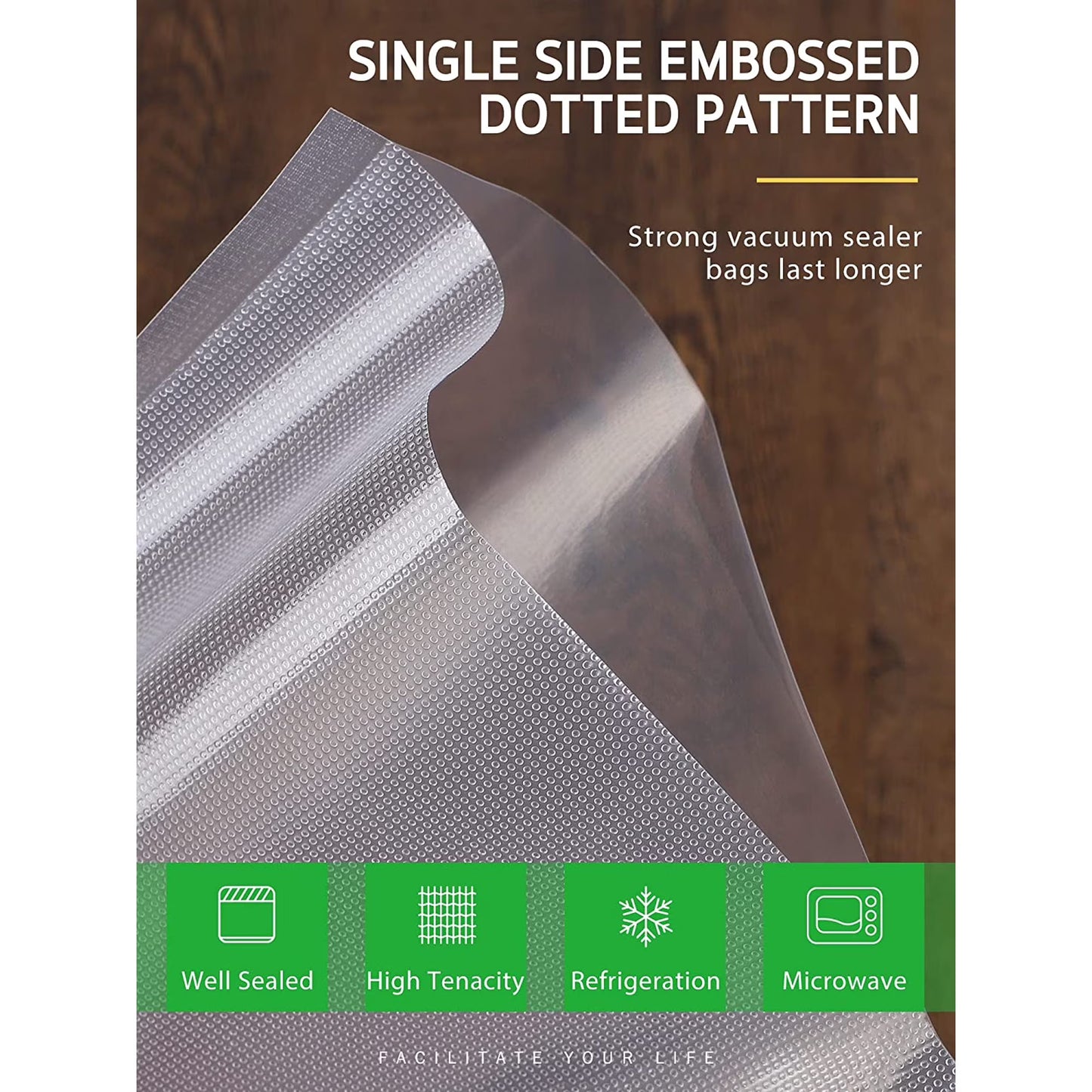 Food Grade Vacuum Seal Bags, Reusable Freezer Safe, Easy Tear, Multi Size for Meat, Fish, Tea & Kitchen Storage