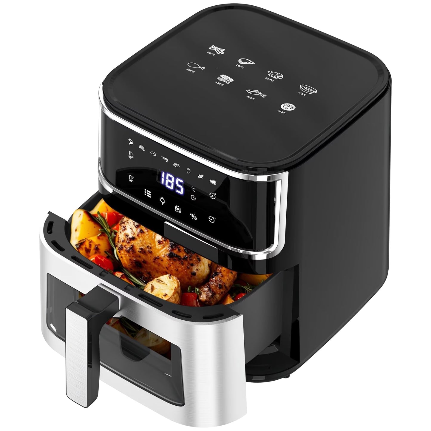 Yilush Multifunctional Digital Air Fryer+ Rotisserie, Dehydrator, Convection Oven, 17 Touch Screen Presets Fry, Roast, Dehydrate, Bake, XL 10L Family Size, Auto Shutoff, Large Easy-View Window, Black