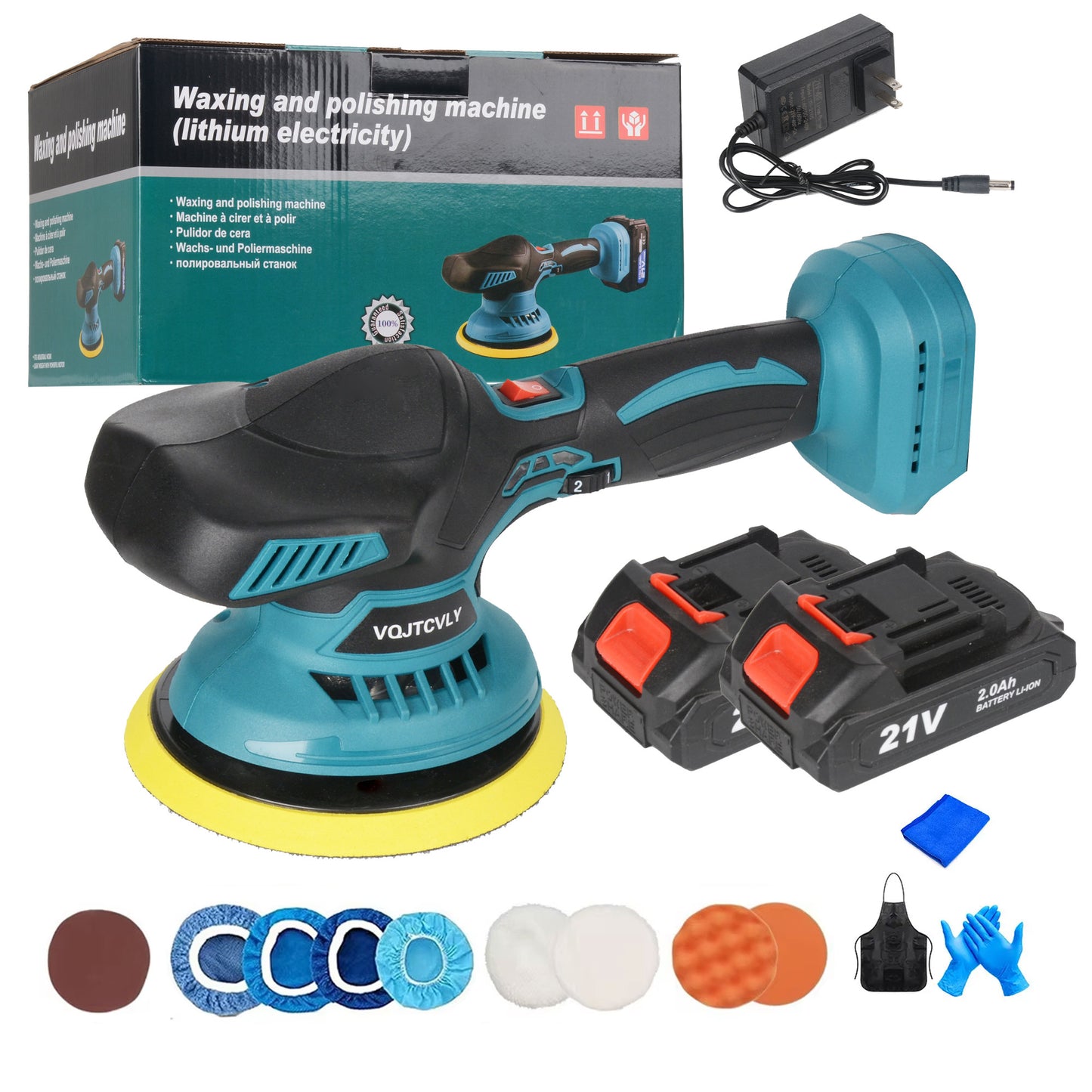 Euur Cordless Car Buffer Polisher kit w/ 2x2000mAh 21V Batteries, 6 Inch Car buffer Waxer Kit w/ 6 Variable Speed Attachments, Polisher for Car Detailing,Boat Sanding,Scratch Removing