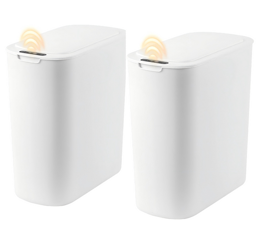2 Pack 3.2 Gallon Automatic Touchless Garbage Can, Small Motion Sensor Smart Trash Can, Slim Waterproof Trash Bin for Bedroom, Bathroom, Office, Living Room, White