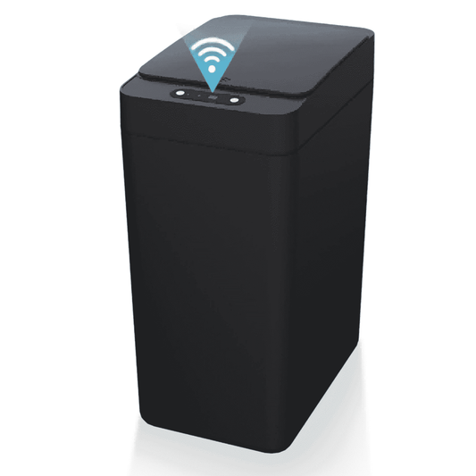 IRINNA Bathroom Small Trash Can with Lid, 2.6 Gallon Touchless Automatic Garbage Can Slim Waterproof Motion Sensor Smart Trash Bin for Bedroom, Office, Kitchen, Living Room (Black)