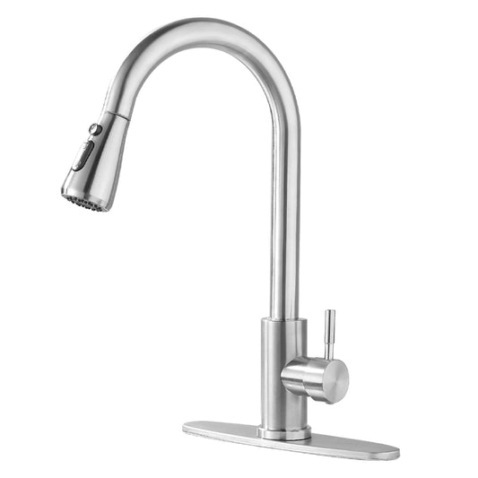 Kitchen Faucets with Pull Down Sprayer (3 Modes), Brushed Nickel Kitchen Faucet Single Hole, Single Handle Kitchen Sink Faucet, High Arc 304 SUS Stainless Steel Faucet for Kitchen, Bar, RV