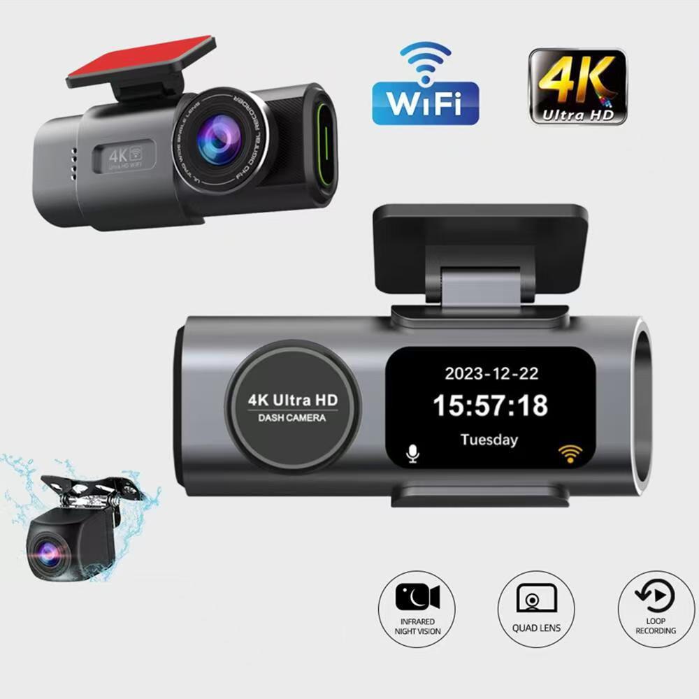 Dash Cam Front and Rear, 4K Dash Cam with WiFi & GPS, 4K/2.5K Front+1080P Rear Car Camera with View Night Vision, LCD Screen Display, Loop Recording,Black