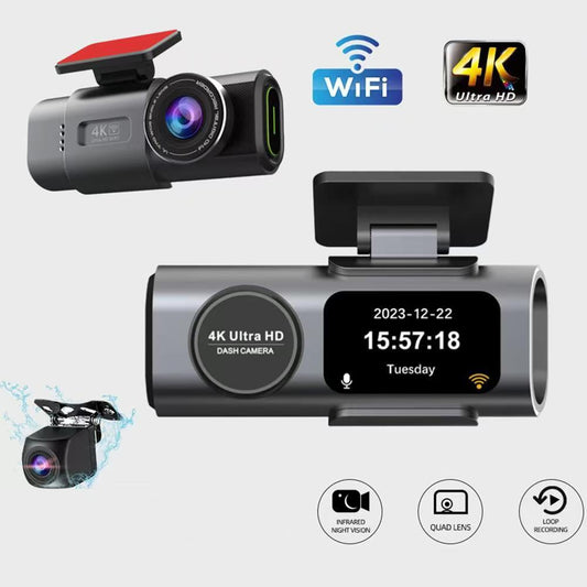 Dash Cam Front and Rear, 4K Dash Cam with WiFi & GPS, 4K/2.5K Front+1080P Rear Car Camera with View Night Vision, LCD Screen Display, Loop Recording,Black