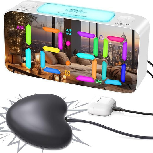 Super Loud Alarm Clock for Heavy Sleepers Adults,Digital Clock with 7 Color NightLight,Adjustable Volume, Charging Cable,Small Clocks for Bedrooms,Ok to Wake Up for People (White+RGB)