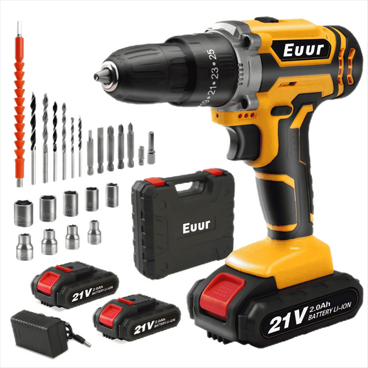 Cordless Drill, 21V Power Drill Set with 2Ah Battery, 3/8"Keyless Chuck, 25+1 Position Electric Drill, 2-Speed Transmission For Screwdriving And Drilling, Yellow