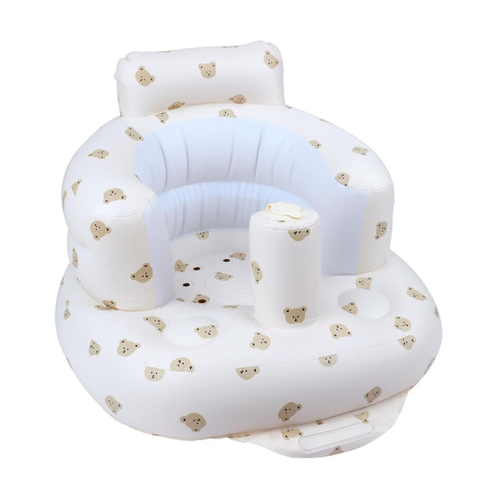 Baby Inflatable Seat for Babies 3 Months & Up, Baby Floor Seats for Sitting Up with Built in Air Pump, Blow Up Baby Chair for Infants - Bear Head