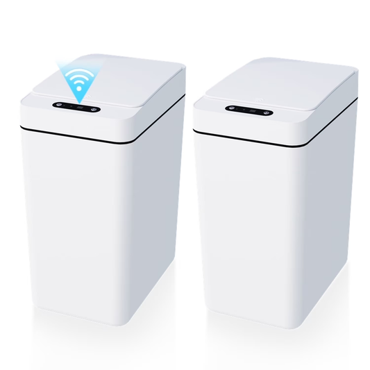 IRINNA 2Pack Bathroom Small Trash Can with Lid, 2.6 Gallon Touchless Automatic Garbage Can Slim Waterproof Motion Sensor Smart Trash Bin for Bedroom, Office, Kitchen, Living Room (White)