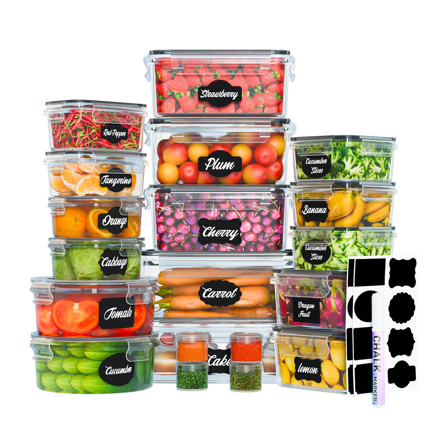 LVL 40 Pcs Food Storage Containers with Lids Airtight, Plastic Meal Prep Container for Pantry & Kitchen Organization & bento box & snack containers, BPA-Free, Leak-Proof with Labels & Marker Pen
