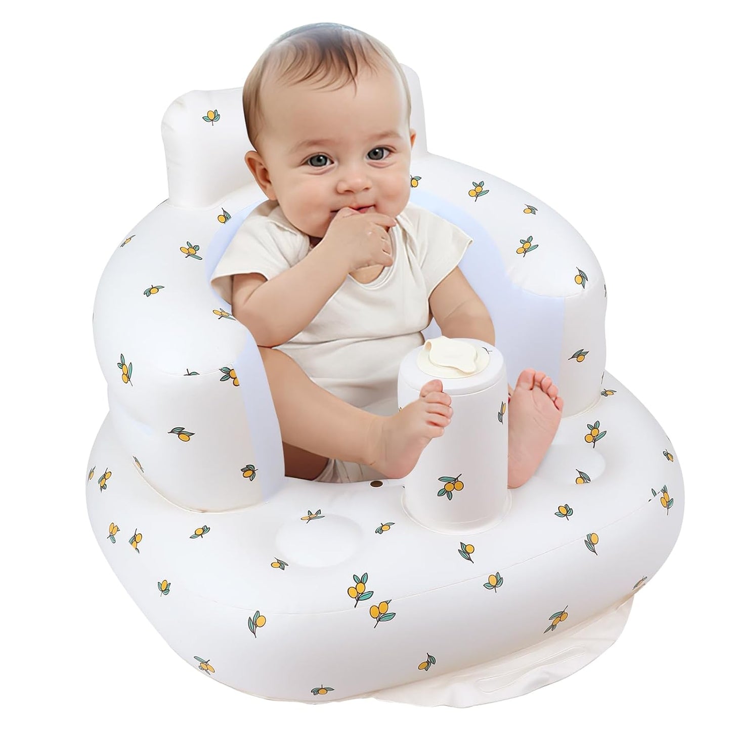 Baby Inflatable Seat for Babies 3 Months & Up, Baby Floor Seats for Sitting Up with Built in Air Pump, Blow Up Baby Chair for Infants -Flower