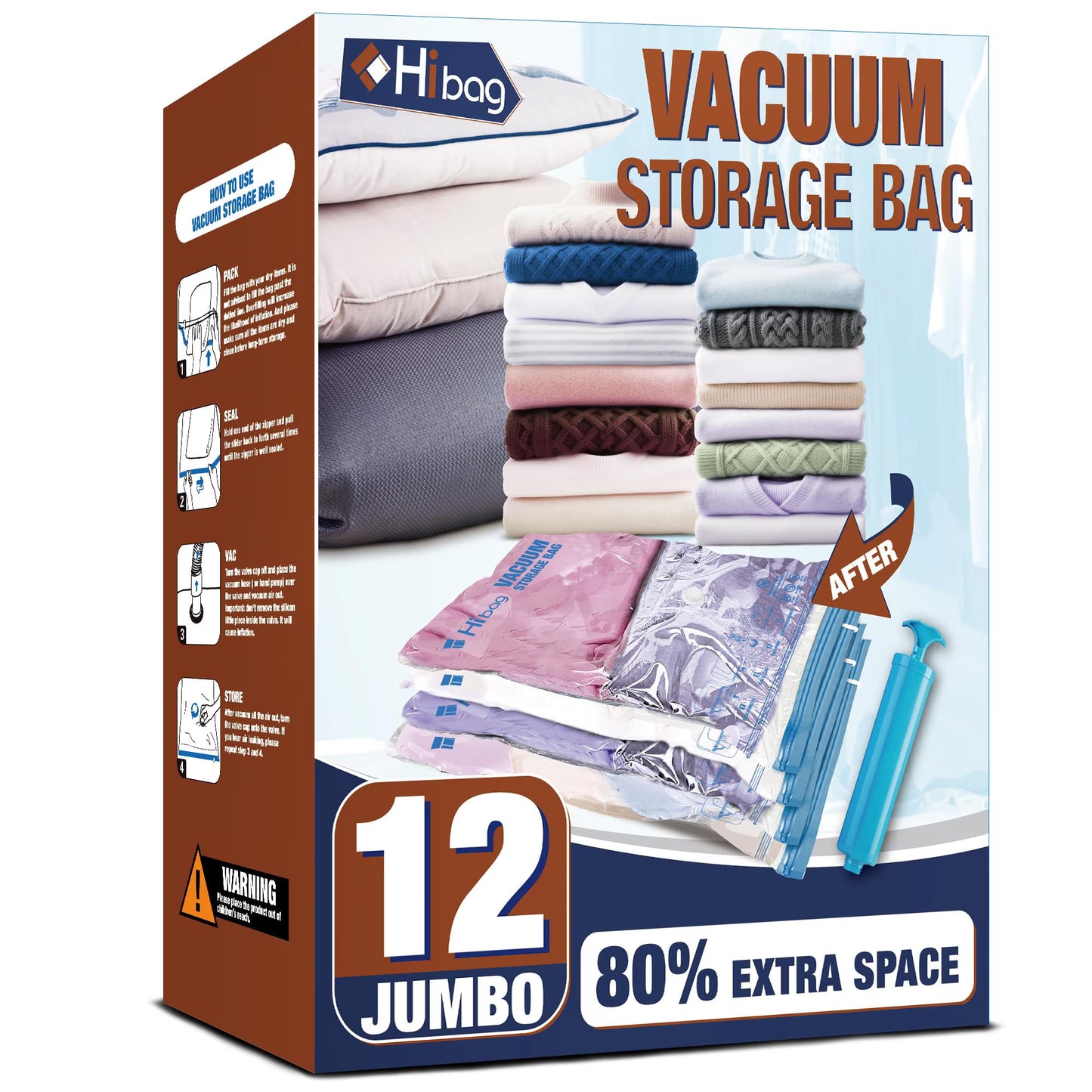 20 Pack Vacuum Storage Bags, Space Saver Bags (4 Jumbo/4 Large/4 Medium/4 Small/4 Roll) Compression for Comforters and Blankets, Pillow, Bedding, Sealer Clothes Storage