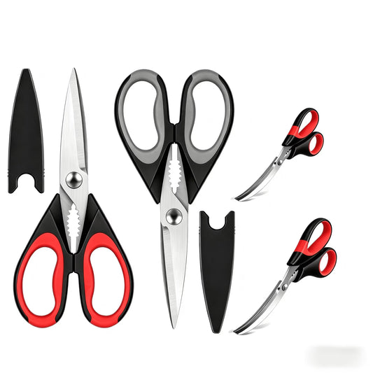 4pc Kitchen Scissors All Purpose Heavy Duty, Kitchen Utensils Set, Stainless Steel Cooking Utensils Gadgets, Meat Poultry Food Shears Dishwasher Safe Utility Tools Home Gift, with Protective Sheath