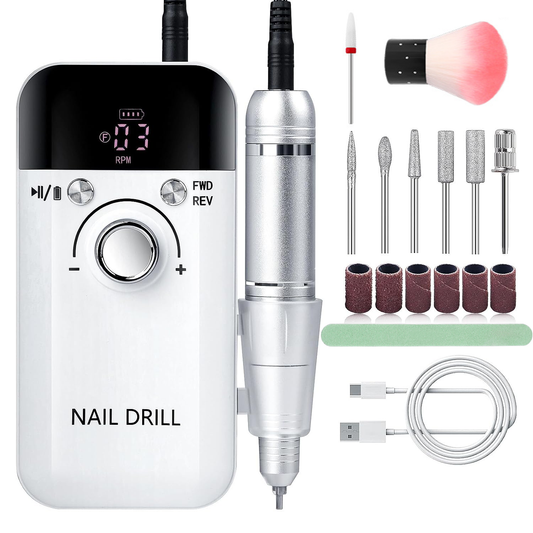 Yzhappy Electric Nail Drill Professional 45000RPM, Rechargeable Nail Drill Kit Portable Electric Nail File for Acrylic Nails Gel Polishing Removing Nail Drill Machine for Manicure Salon Home, White