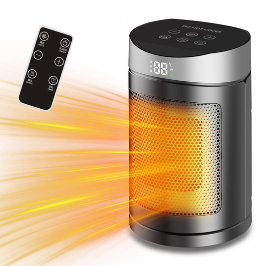 Space Heater, IRINNA Small Portable Electric Heaters for Indoor Use with Thermostat and Remote, 70°Oscillation, 12H Timer, 4 Modes, 1200W PTC Ceramic Fast Safety Heat for Office Bedroom Home