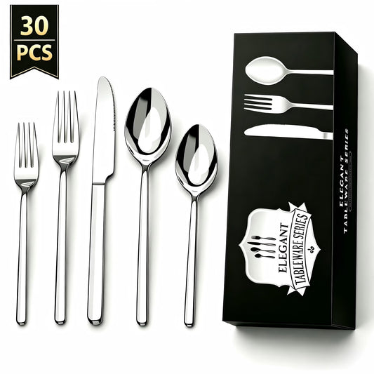 Yilush Silverware Set, 30 Piece Flatware Cutlery Set for 6, 18/10 Stainless Steel Silverware Mirror Polished Dishwasher Safe for Home, Restaurant, Wedding, Party(Silver, 30 pieces for 6)