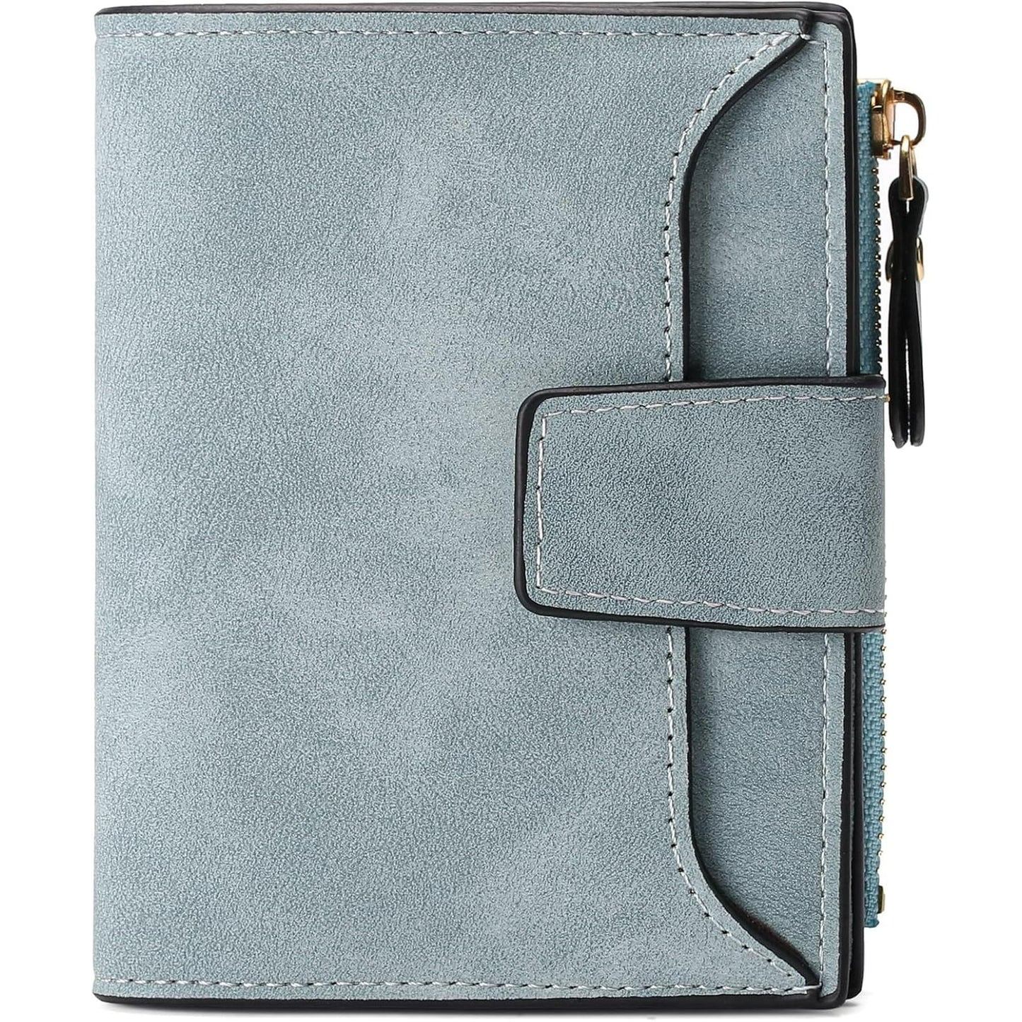EHIW Small Wallet for Women, Bifold Compact Breathable Soft Leather Wallet with Card Holder, Zipper Coin Pocket and ID Window, Blue