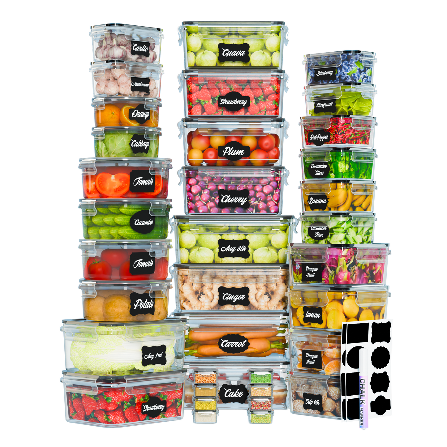 68 Pcs Food Storage Containers with Lids Airtight, Plastic Meal Prep Container for Pantry & Kitchen Organization & bento box & snack containers, BPA-Free, Leak-Proof with Labels & Marker Pen