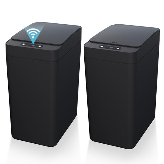 IRINNA 2Pack Bathroom Small Trash Can with Lid, 2.6 Gallon Touchless Automatic Garbage Can Slim Waterproof Motion Sensor Smart Trash Bin for Bedroom, Office, Kitchen, Living Room (Black)